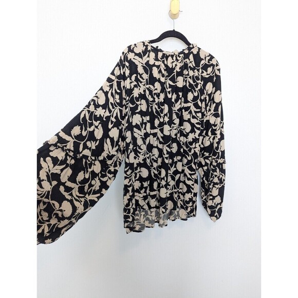 Knox Rose Top Womens Plus Size 2X Black Floral Flowy Blouse Boho Classic Neutral - Picture 8 of 12